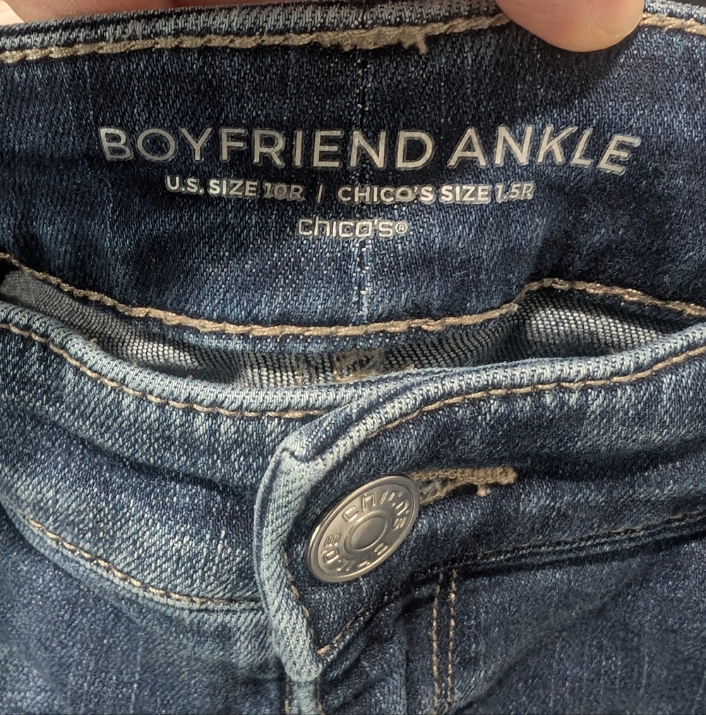 Chico's Dark Wash Boyfriend Jeans size 10 - Picture 2 of 4